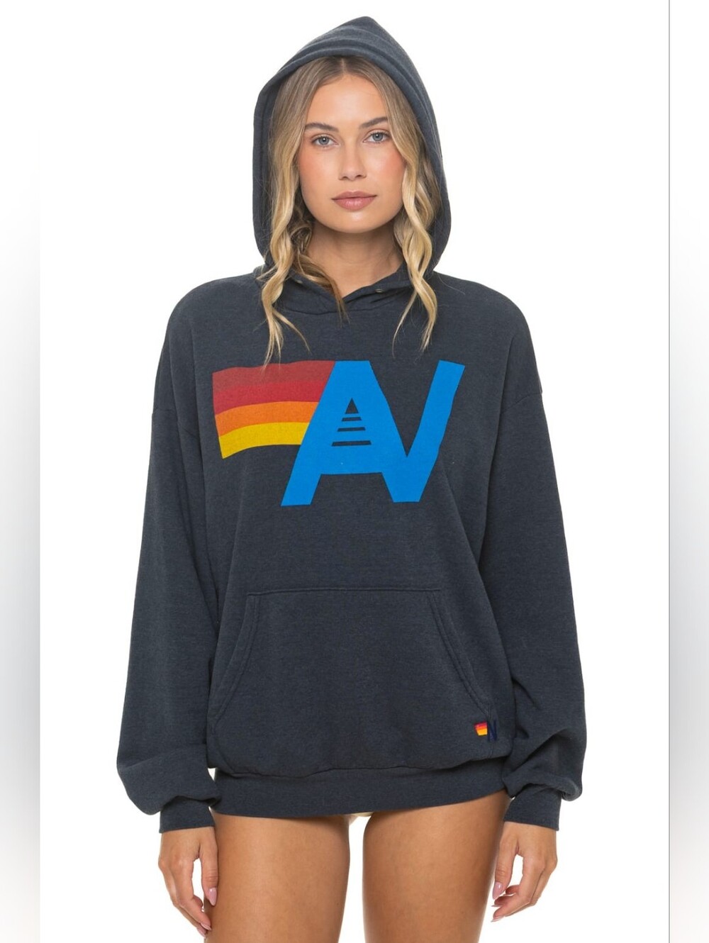 New Aviator Nation Logo Relaxed Pullover Hoodie Charcoal Small